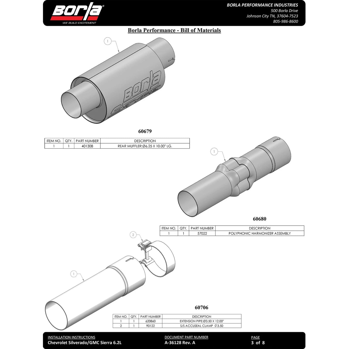 Borla 2024 Chevy Silverado 1500 6.2L V8 ATAK Catback Exhaust w/ Simulator - Black Chrome | Chevrolet Silverado 1500 (24) (140997BC)