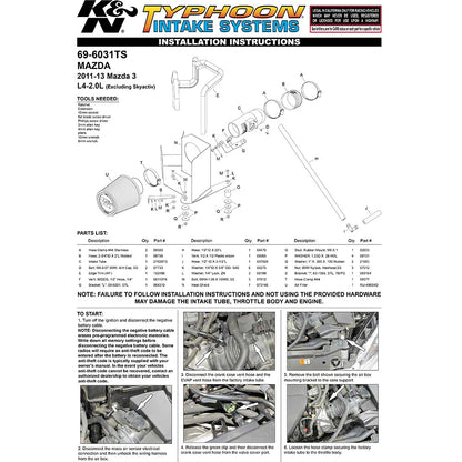 K&N 69 Series Typhoon Performance Intake Kit | Mazda 3 (11-13) (69-6031TS)