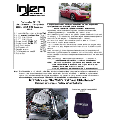 Injen Cold Air Intake - Black | 2003-2007 Infiniti G35 AT/MT Coupe (SP1993BLK)