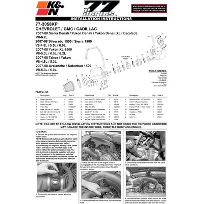 K&N Performance Intake Kit | 2007-2009 Chevrolet/GMC/Cadillac SUV's (77-3058KP)