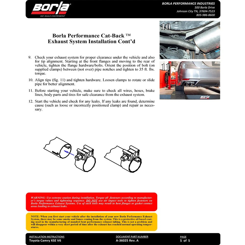 Borla Cat-Back Exaust System - S-Type | 2018-2021 Toyota Camry XSE 3.5L (140823)