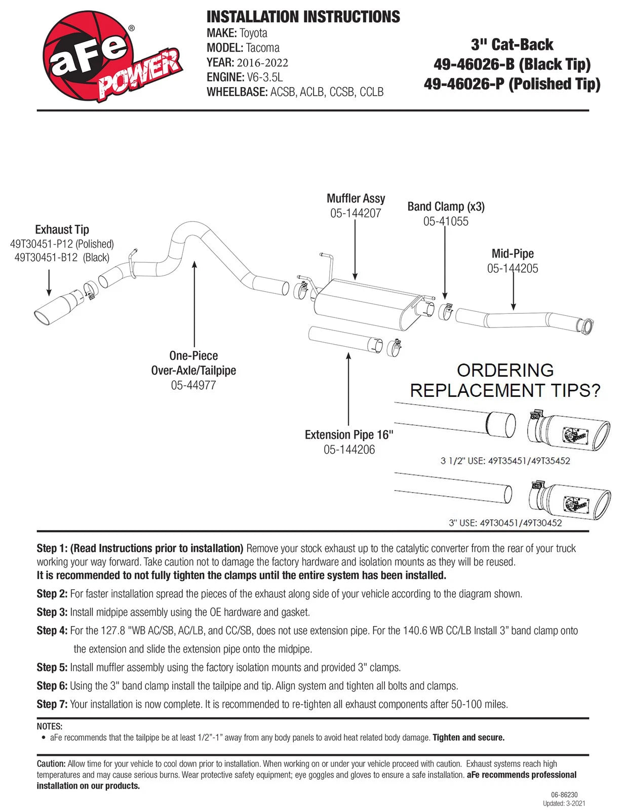 aFe Mach Force-Xp 3in SS Cat-Back Exhaust | Toyota Tacoma V6 (16-23) (49-46026-B)