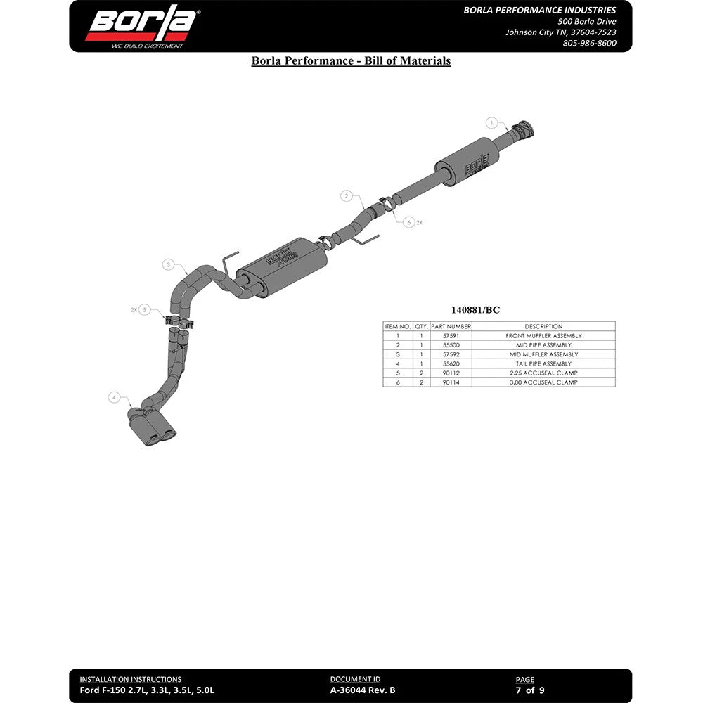 Borla 3" Dual Side Exit Cat-Back | Ford F-150 (21) 2.7L/3.5L | CC SB EC STB Lari/King R/Platinum/LTD 3/2.25 DSE CB AK BLK CHR Tips (140872BC)