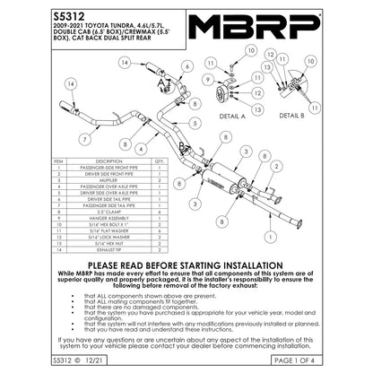 MBRP 2.5in. Dual Split Rear Cat-Back Exhaust | Toyota Tundra 09-21 (S5312409) (S5312409)