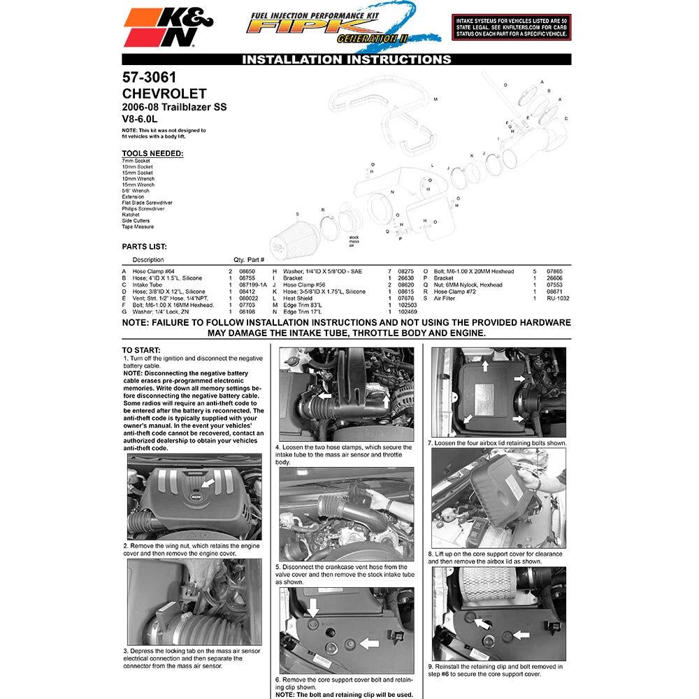 K&N Engineering Performance Intake Kit: Chevy Trailblazer SS V8-6.0L 2006