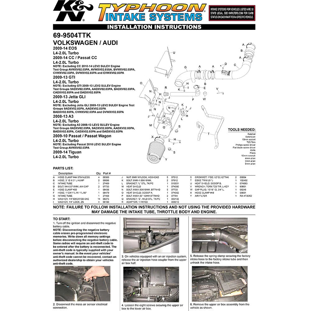 K&N Typhoon Short Ram Performance Intake | VW Multiple Fitments (69-9504TTK)