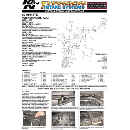 K&N Typhoon Short Ram Performance Intake | VW Multiple Fitments (69-9504TTK)