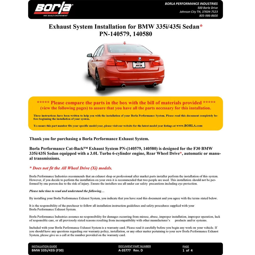 Borla Atak 3.0in SS Cat Back Exhaust | BMW 335i / 435i (13-16) (140580)
