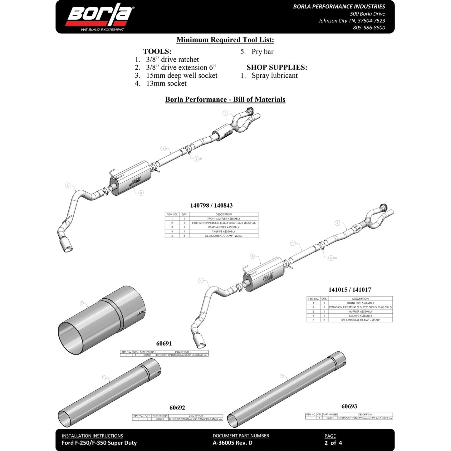 Borla 141015 ATAK Stainless Cat Back Exhaust for 20-25 F-250 F-350 7.3L 6.8L V8