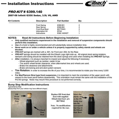 Eibach Pro-Kit | 2007-2008 Infiniti G35 X (6399.140)