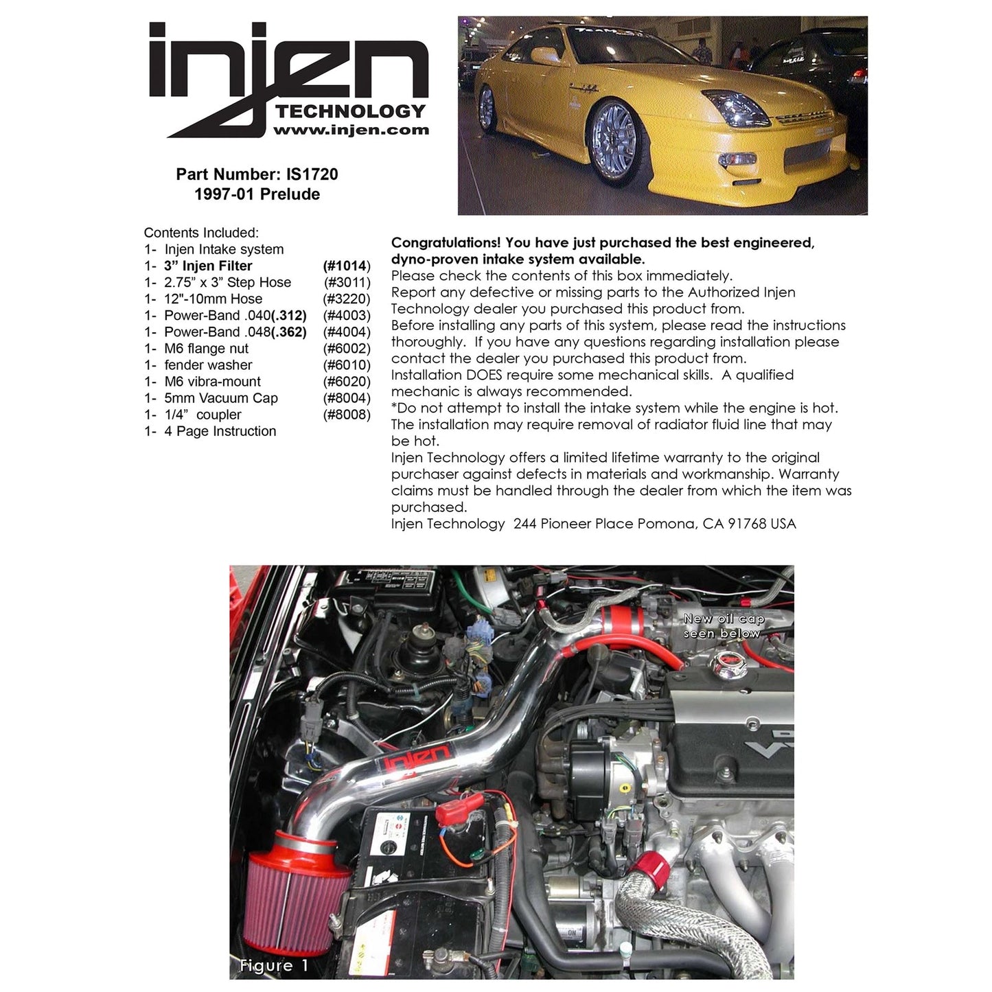 Injen Short Ram Intake | Honda Prelude (96-01) / Legend (91-96) / Odyssey (94-99) / CR-V (95-01) (IS1720BLK)