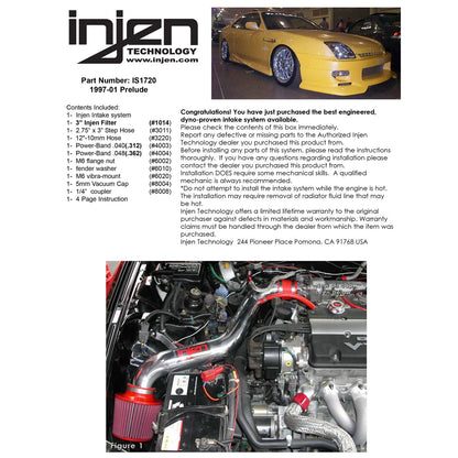 Injen Short Ram Intake | Honda Prelude (96-01) / Legend (91-96) / Odyssey (94-99) / CR-V (95-01) (IS1720BLK)