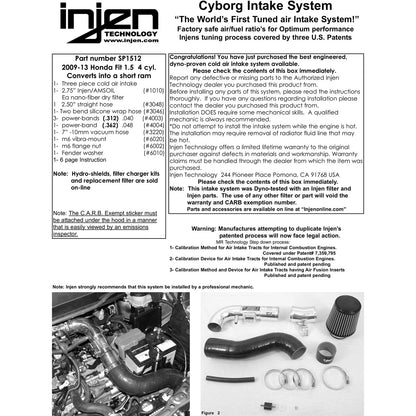 Injen Black Cold Air Intake System | Honda Fit (09-13) 1.5L 4 Cyl. (SP1512BLK)