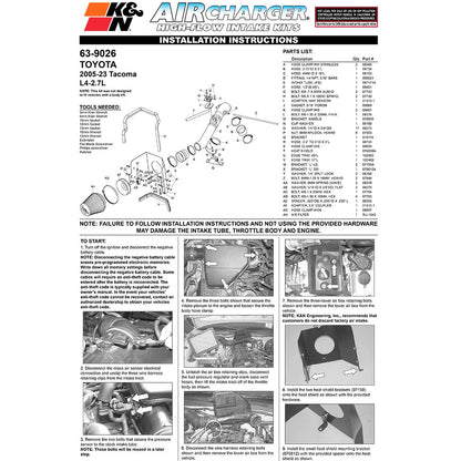 K&N 05-09 Toyota Tacoma L4-2.7L AirCharger Performance Intake | Toyota Tacoma (05-09) (63-9026)