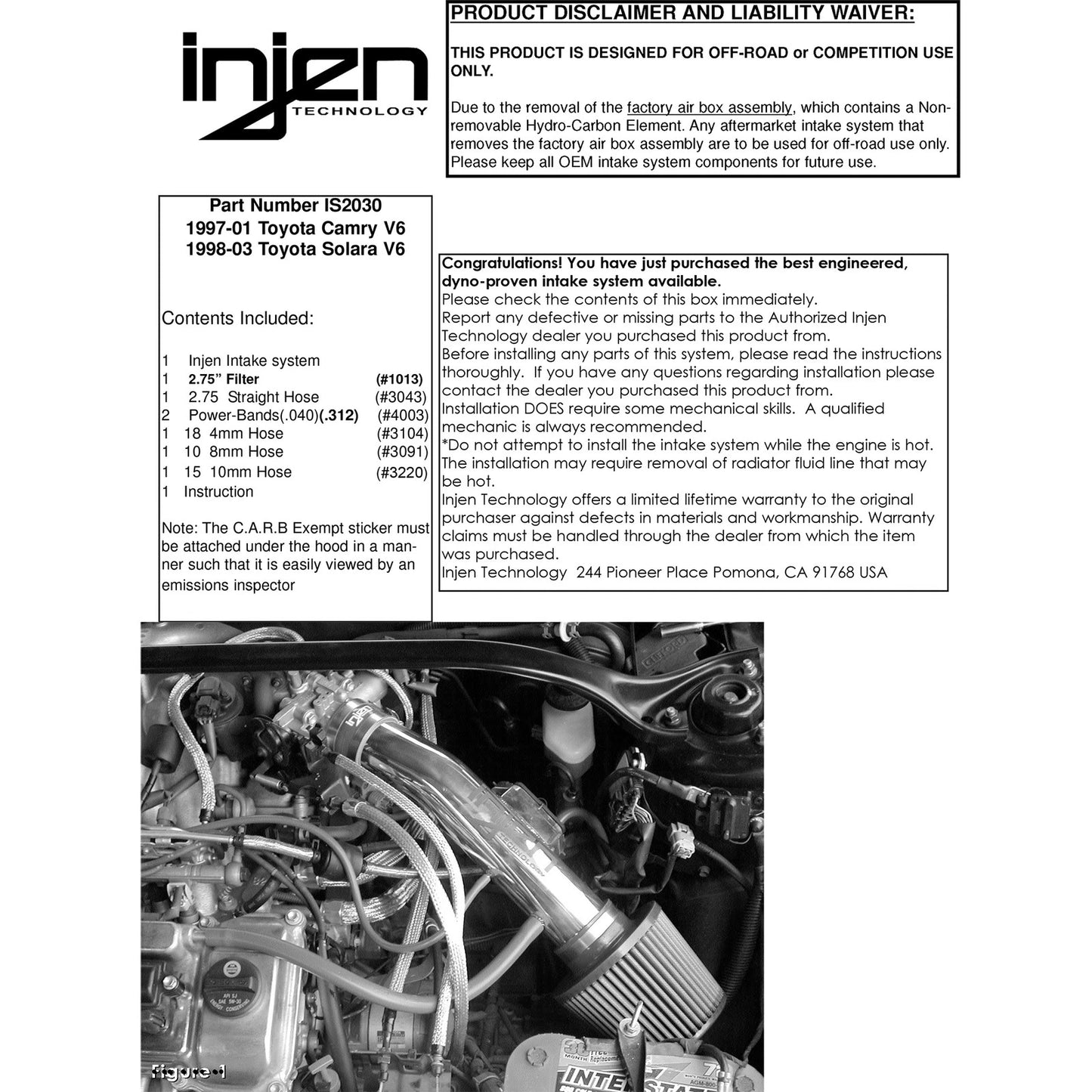 Injen Polished Short Ram CAI | Toyota Camry / Solara V6 (97-01/98-03) (IS2030P)