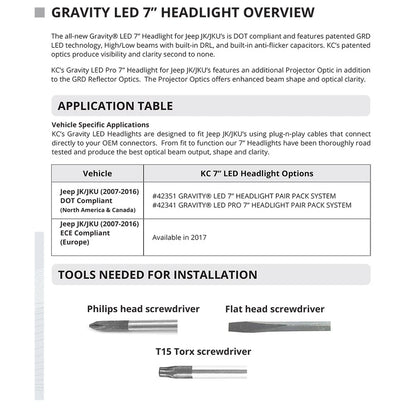 KC HiLiTES 07-18 Jeep JK 7in. Gravity LED Headlights | Jeep JK (42351)