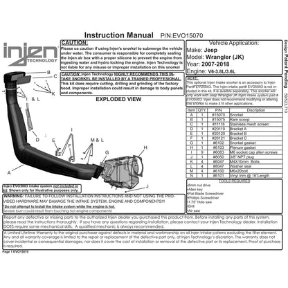 Injen Deep Water Crossing Snorkel | Jeep Wrangler (JK) 3.6L V6 (EVO15070)