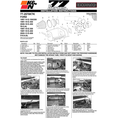 K&N Engineering Black High Flow Performance Kit: Ford E350 / Econoline V10 1997 - 2008 6.8L
