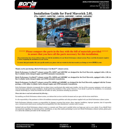 Borla 4" S-Type Exhaust | Ford Maverick (22-23) Black Chrome (140937BC)