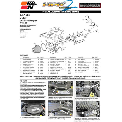 K&N Performance Intake Kit | Jeep Wrangler V6 3.6L (12-14) (57-1566)