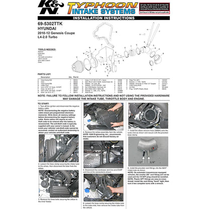 K&N Typhoon Air Intake System | 2009-2012 Hyundai Genesis Coupe 2.0T (69-5302TTK)