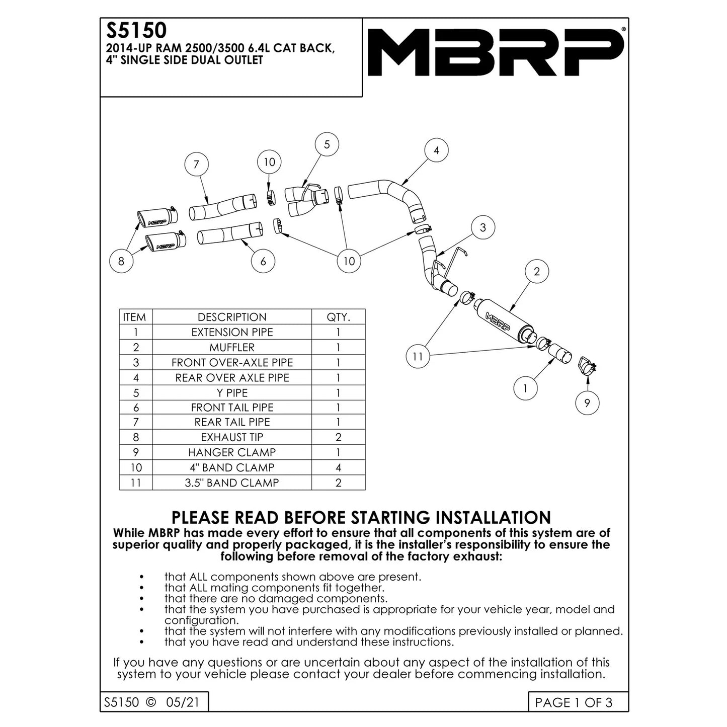 MBRP 4in 409 SS Single Side Dual Outlet Cat Back Exhaust | Ram 2500/3500 6.4L (14-16) (S5150409)
