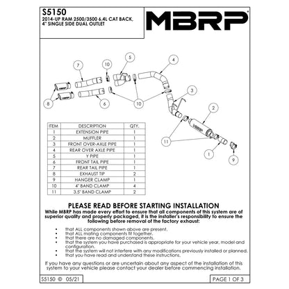 MBRP 4in 409 SS Single Side Dual Outlet Cat Back Exhaust | Ram 2500/3500 6.4L (14-16) (S5150409)