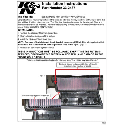 K&N 33-2487 Performance Air Filter for 2012-19 Fiat 500 / 13-14 500 Abarth 1.4L