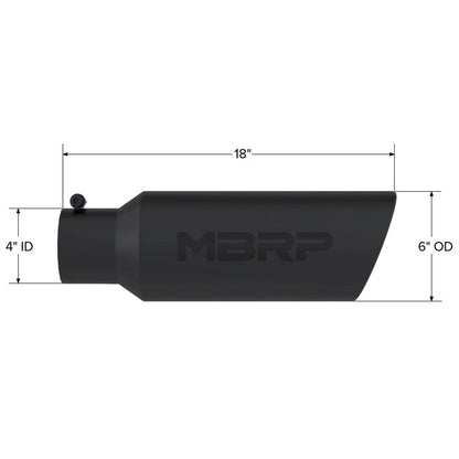MBRP Universal Tip 6in OD Rolled End 4in Inlet 18in L Black Coated Exhaust Tip