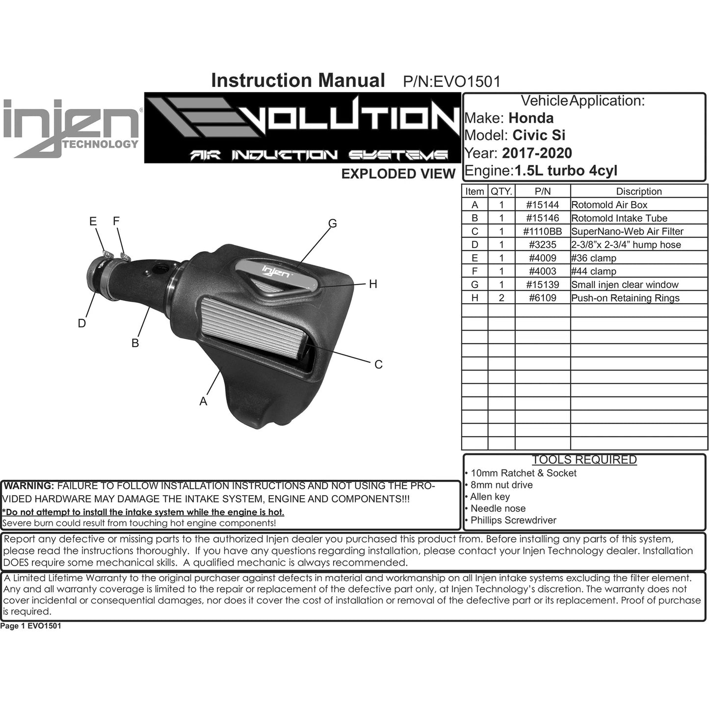 Injen Evolution Intake | Honda Civic Si (06-11) / Civic Type R FK8 (17-22) (EVO1501)