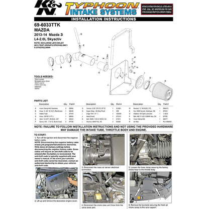 K&N 69 Series Typhoon Performance Intake Kit | Mazda 3 2.0L (13-14) (69-6033TTK)