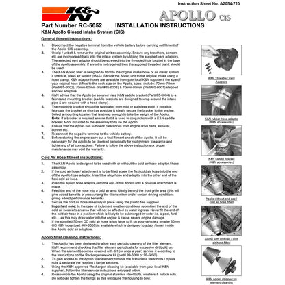 K&N Universal Apollo Black Cold Air Intake - 70mm OD FLG PP