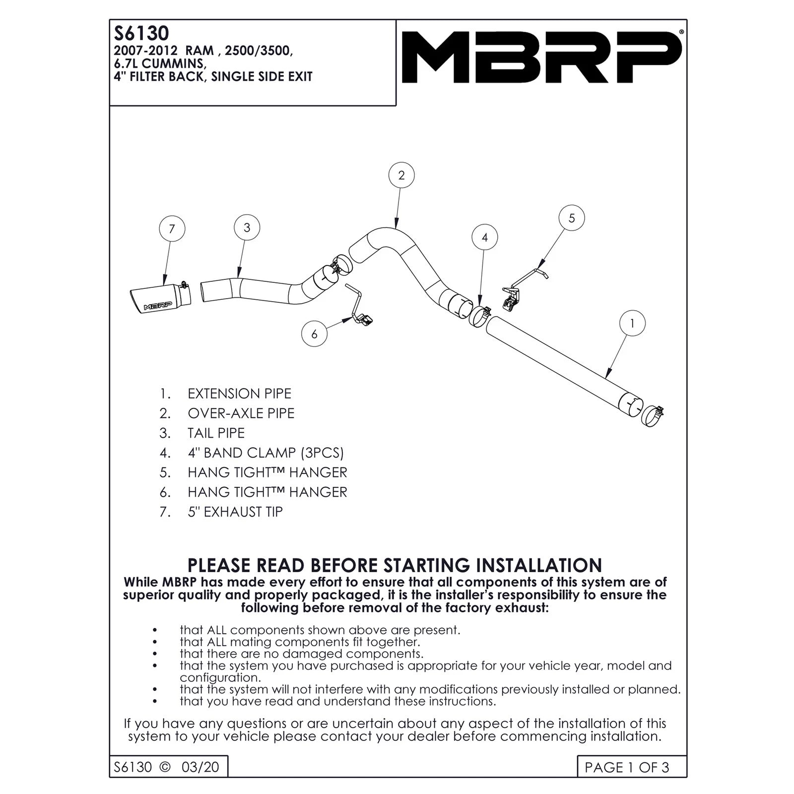 MBRP Alum Filter Back Single Side Exhaust | Dodge Ram 03-10 6.7L (S6130AL)