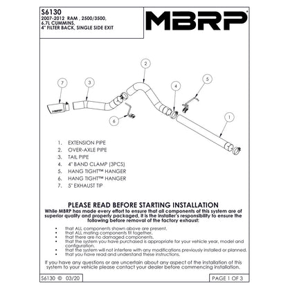 MBRP Alum Filter Back Single Side Exhaust | Dodge Ram 03-10 6.7L (S6130AL)