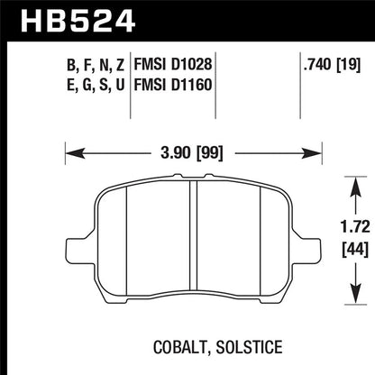 Hawk Performance Street Front Brake Pads | Chevy Malibu/Cobalt/Saturn Ion/G6 (HB524F.740)