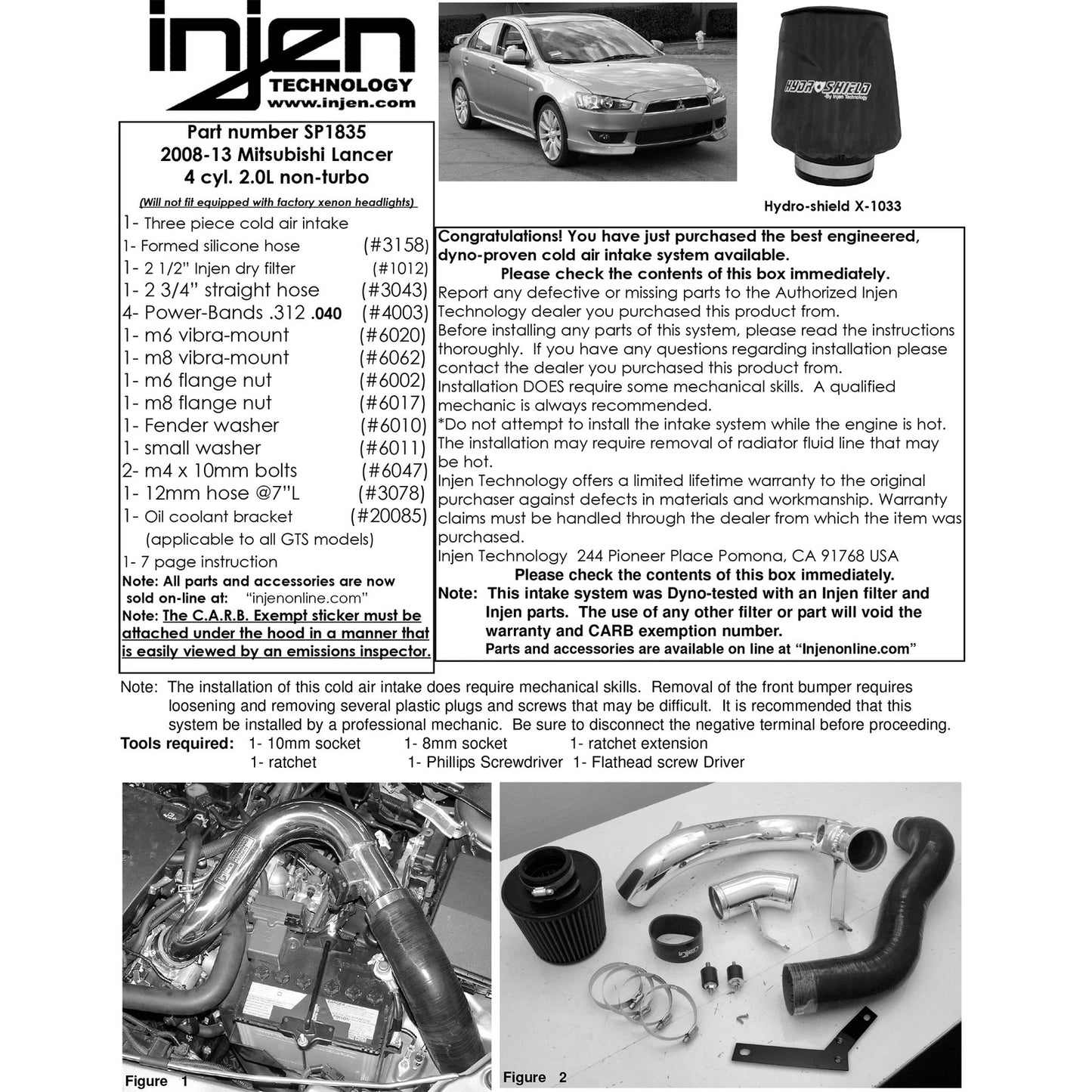 Injen Polished Cold Air Intake System | Mitsubishi Lancer (08-13) 2.0L Non Turbo 4 Cyl. (SP1835P)