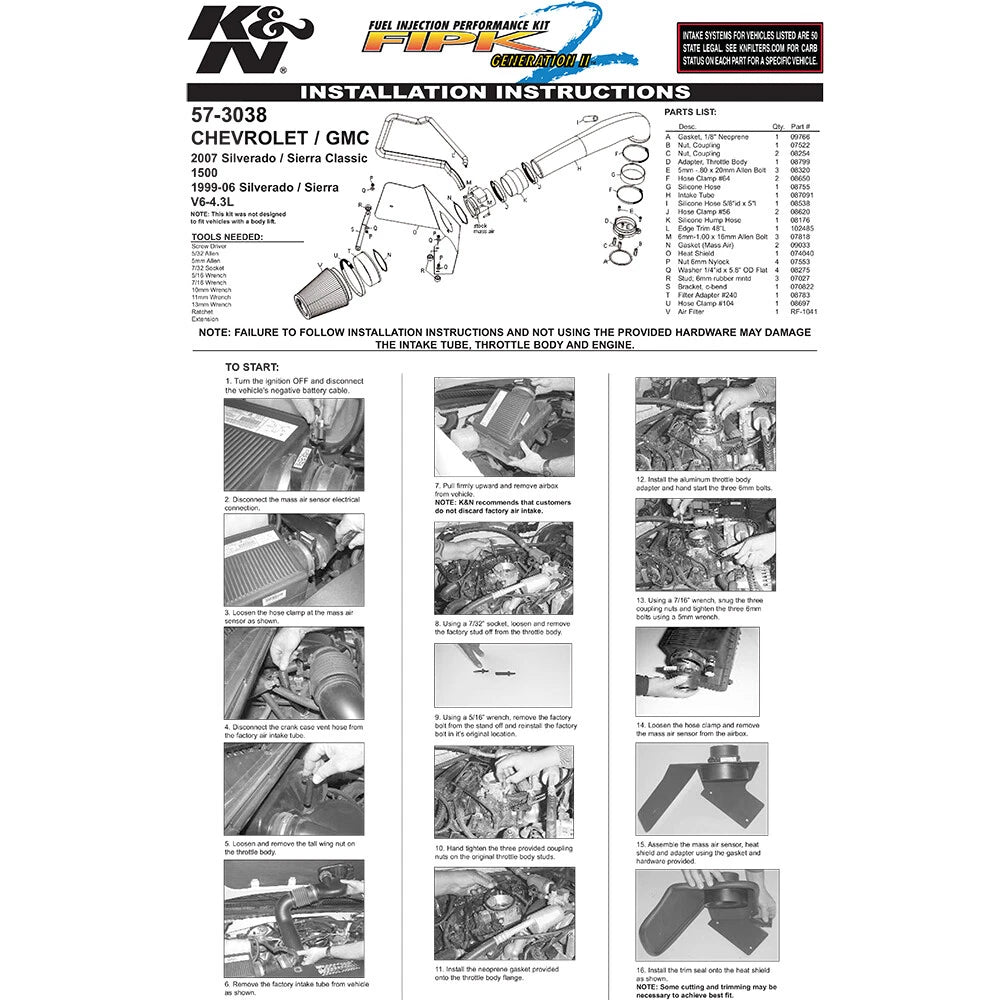 K&N 4.3L Performance Intake Kit | Chevrolet Silverado / GMC Sierra (99-04) (57-3038)