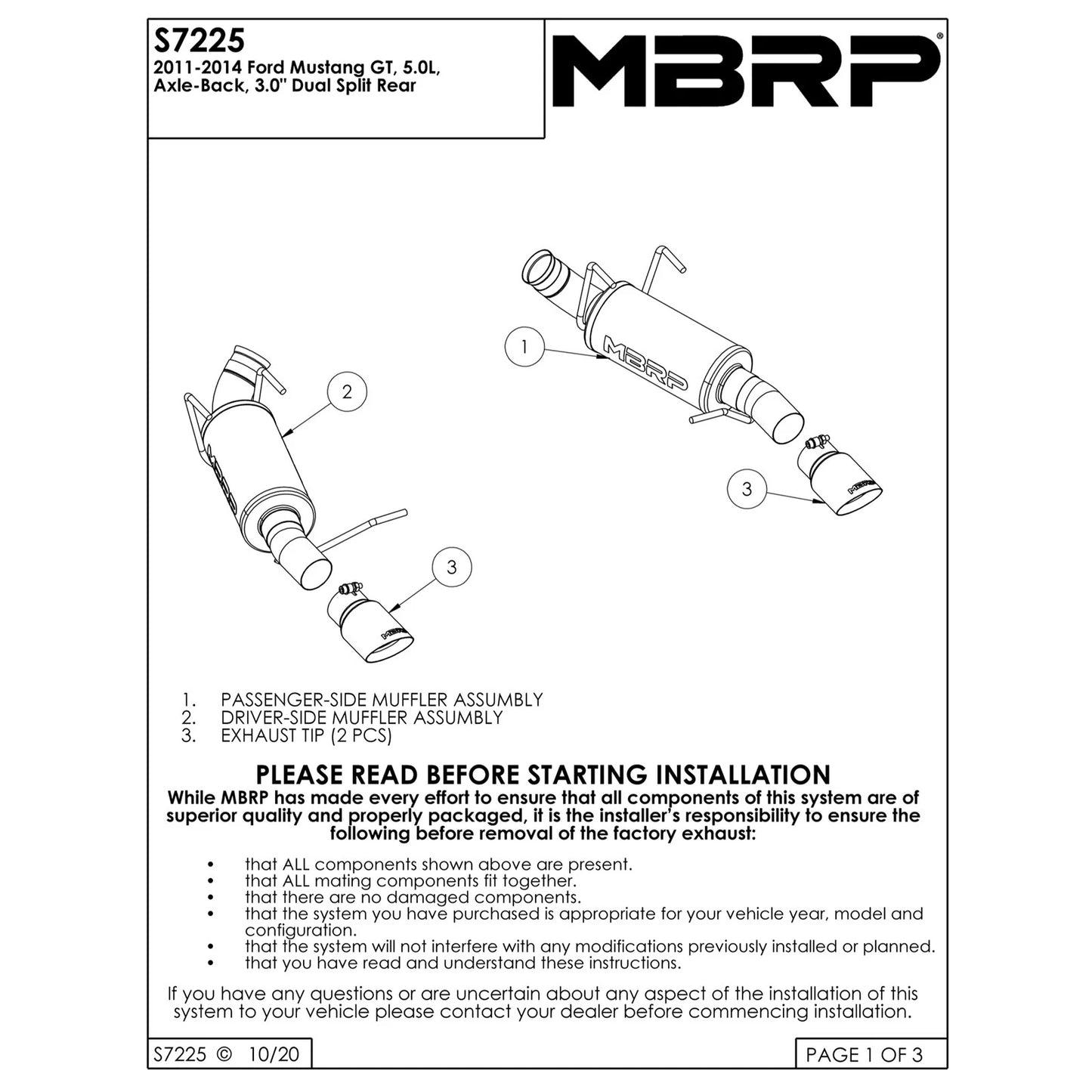 MBRP 3in Dual Alum Split Rear Muffler | Ford Mustang GT 5.0 (11-14) (S7225AL)