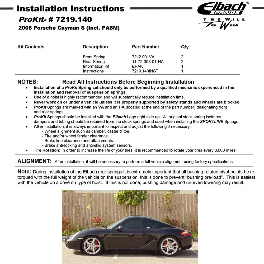 Eibach Pro-Kit | 2006-2012 Porsche Cayman 987 (E10-72-008-01-22)
