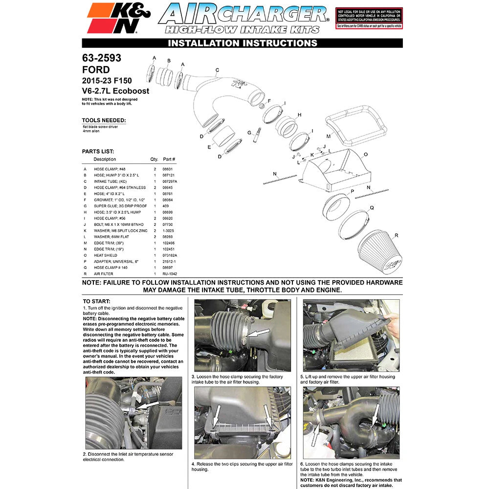K&N AirCharger Intake Kit | Ford F-150 2.7L V6 F/I (63-2593)