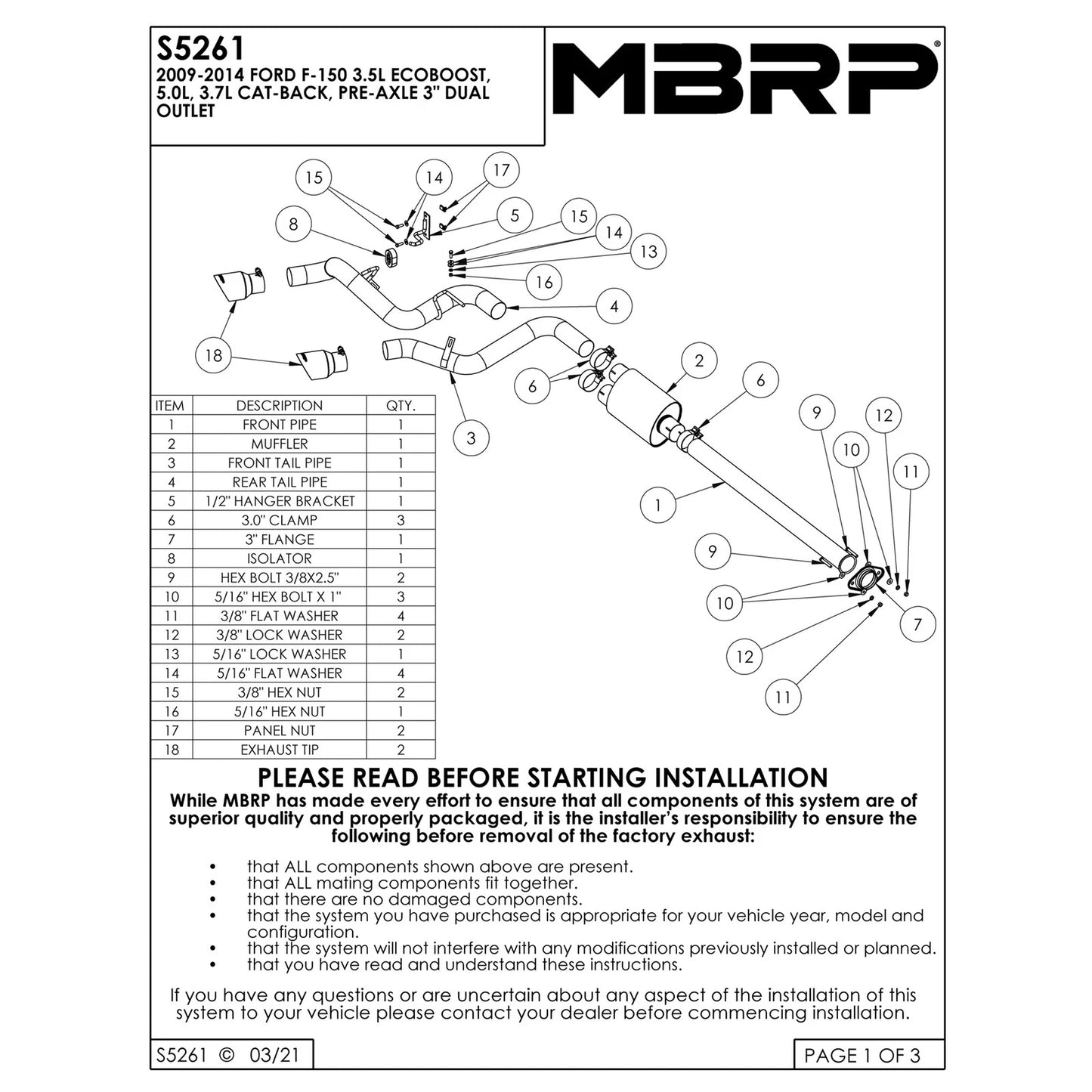 MBRP 3in Black Coated Cat-Back Exhaust w/ 4.5in OD Tips | Ford F150 (09-14) (S5261BLK)
