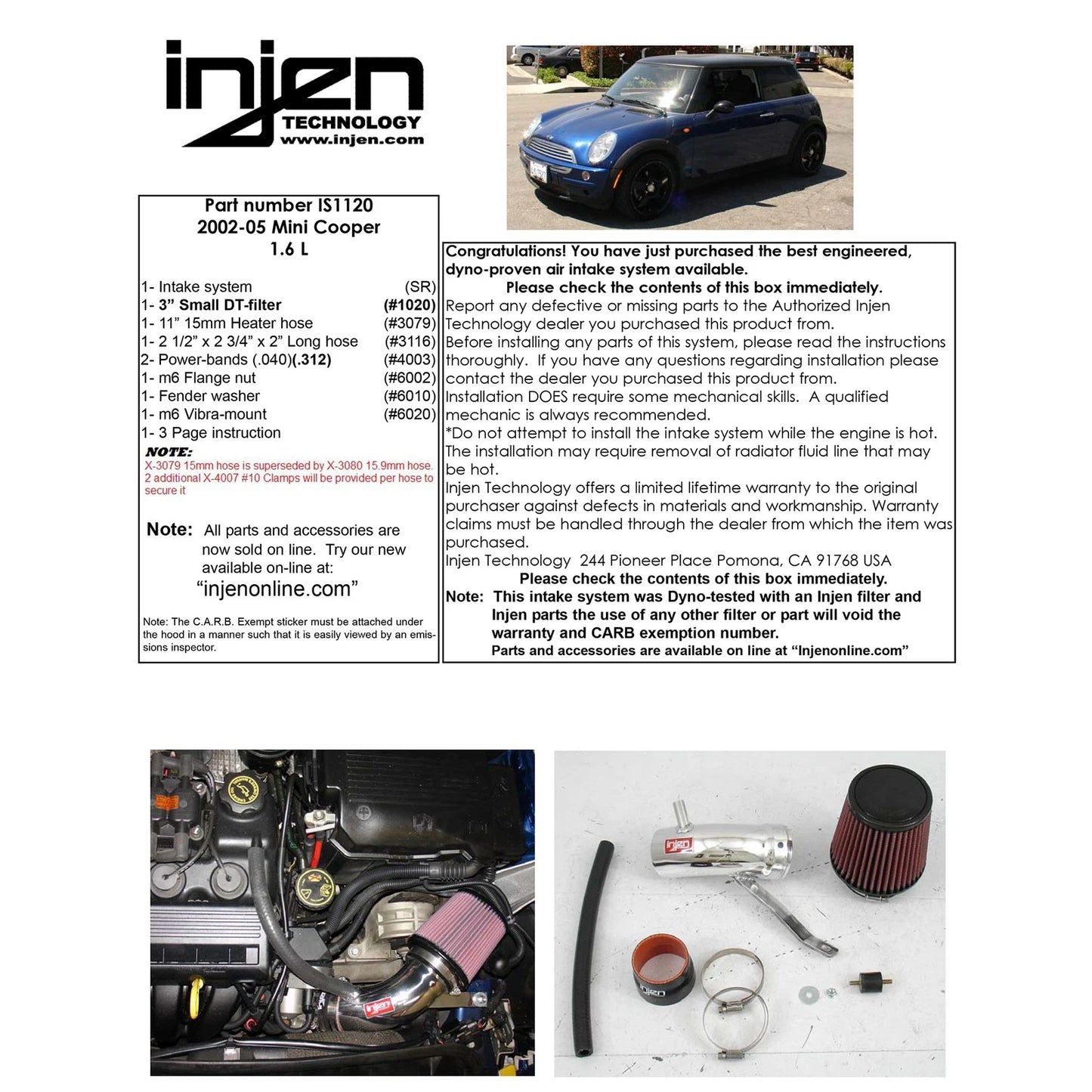 Injen Short Ram Cold Air Intake System | Mini Cooper (01-07) (IS1120BLK)