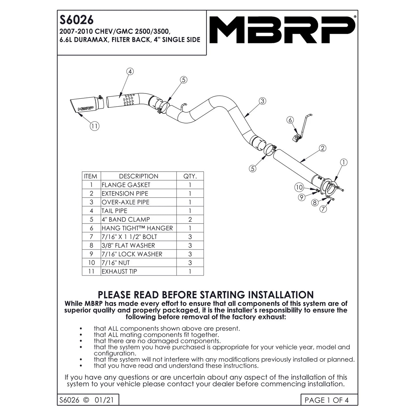 MBRP Armor BLK Single Side Exhaust | Chevy/GMC 2500/3500 Duramax (S6026BLK)