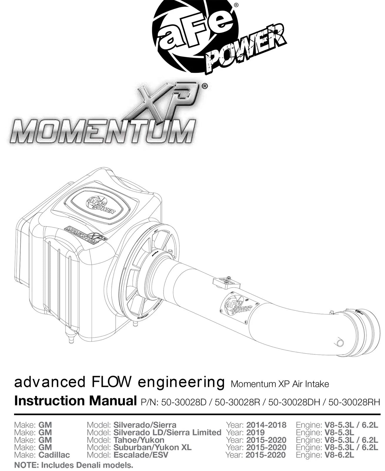 aFe Momentum XP Cold Air Intake w/ Pro 5R Brushed | GM Silverado/Sierra 1500 2014-19 (50-30028RH)