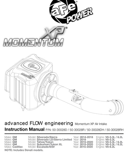 aFe Momentum XP Cold Air Intake w/ Pro 5R Brushed | GM Silverado/Sierra 1500 2014-19 (50-30028RH)