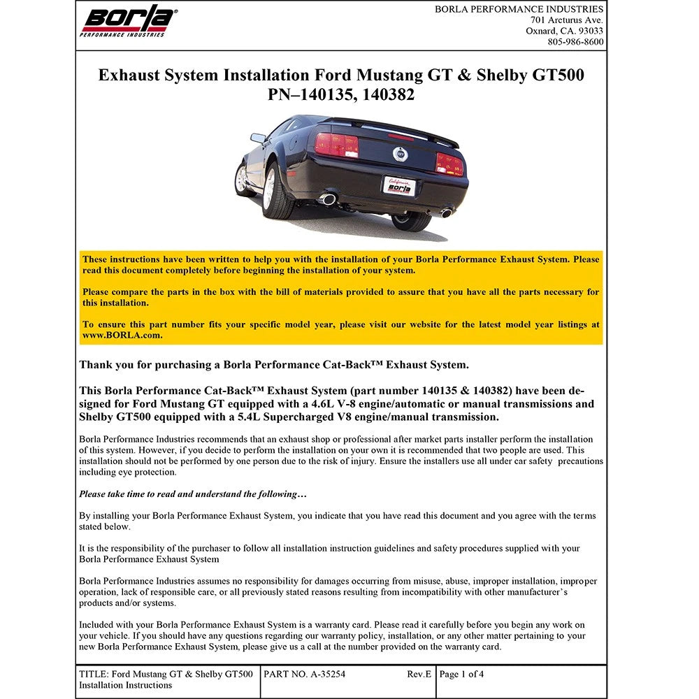 Borla Cat-Back Exhaust System - ATAK | 2005-2009 Ford Mustang 4.6L (140382)