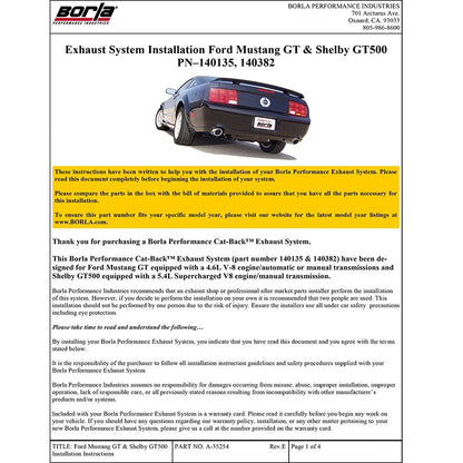Borla Cat-Back Exhaust System - ATAK | 2005-2009 Ford Mustang 4.6L (140382)