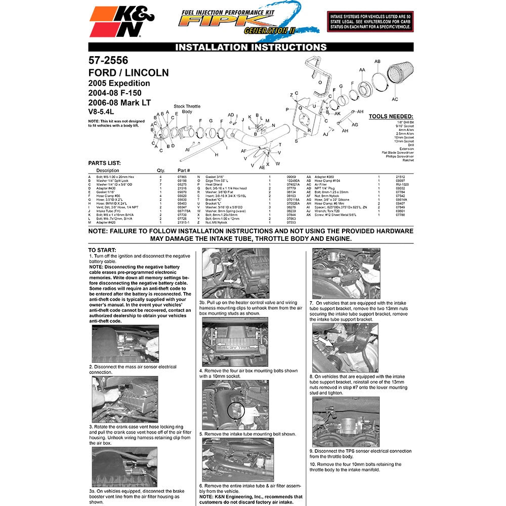 K&N 04 Ford F150 V8-5.4L Performance Intake Kit | Ford F-150 (04) (57-2556)