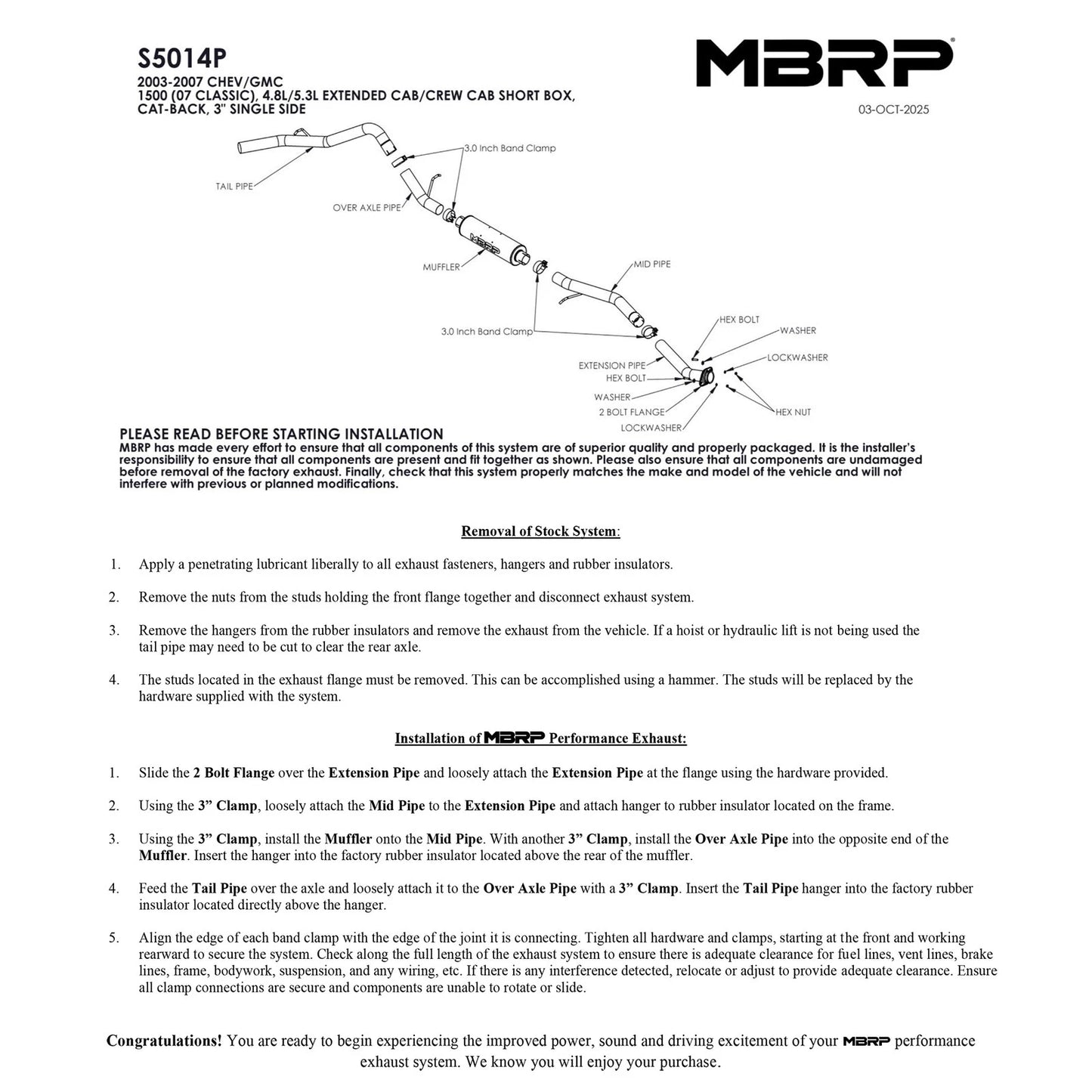 MBRP 3in. Cat-Back Single Side Exit AL Exhaust | Chev/GMC 1500 Classic (03-07) (S5014AL)