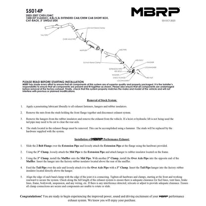 MBRP 3in. Cat-Back Single Side Exit AL Exhaust | Chev/GMC 1500 Classic (03-07) (S5014AL)
